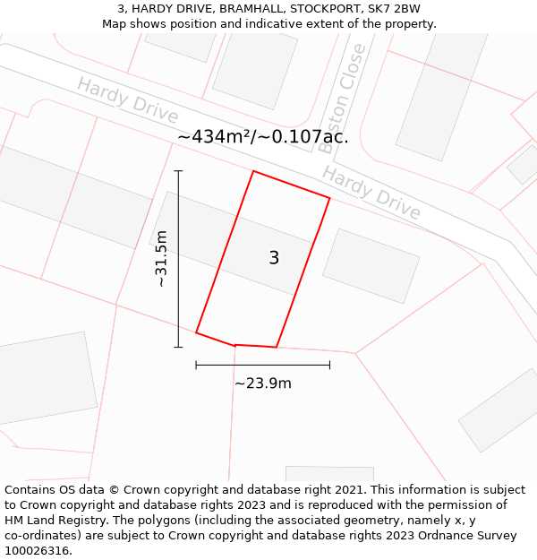 3, HARDY DRIVE, BRAMHALL, STOCKPORT, SK7 2BW: Plot and title map