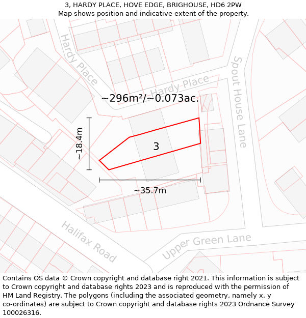 3, HARDY PLACE, HOVE EDGE, BRIGHOUSE, HD6 2PW: Plot and title map