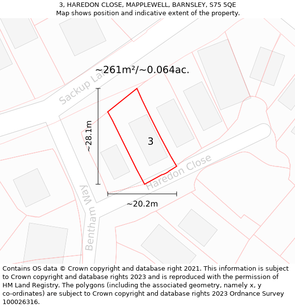 3, HAREDON CLOSE, MAPPLEWELL, BARNSLEY, S75 5QE: Plot and title map