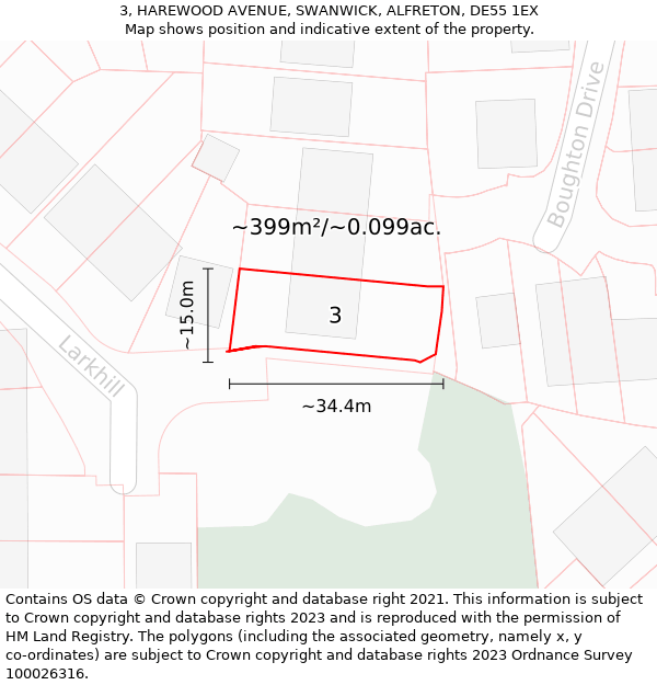 3, HAREWOOD AVENUE, SWANWICK, ALFRETON, DE55 1EX: Plot and title map