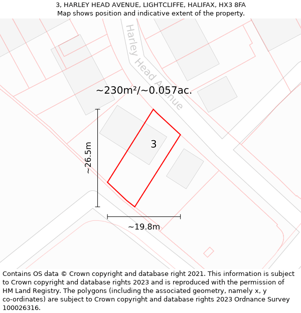 3, HARLEY HEAD AVENUE, LIGHTCLIFFE, HALIFAX, HX3 8FA: Plot and title map