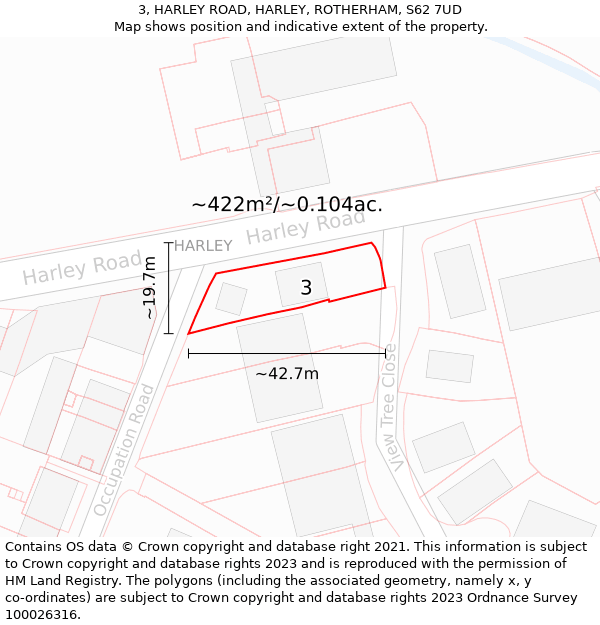 3, HARLEY ROAD, HARLEY, ROTHERHAM, S62 7UD: Plot and title map