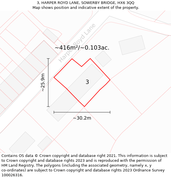 3, HARPER ROYD LANE, SOWERBY BRIDGE, HX6 3QQ: Plot and title map