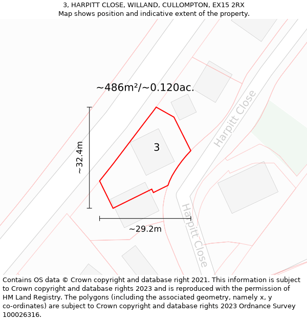 3, HARPITT CLOSE, WILLAND, CULLOMPTON, EX15 2RX: Plot and title map