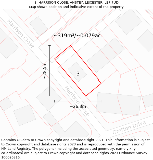 3, HARRISON CLOSE, ANSTEY, LEICESTER, LE7 7UD: Plot and title map