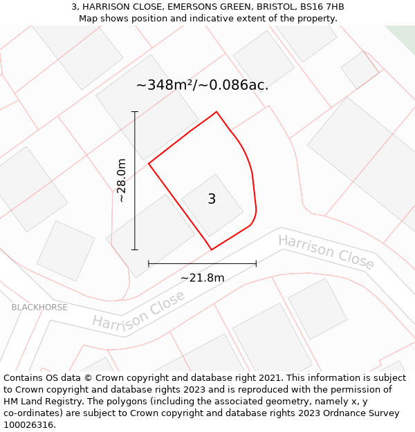 3, HARRISON CLOSE, EMERSONS GREEN, BRISTOL, BS16 7HB: Plot and title map