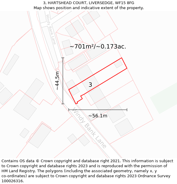 3, HARTSHEAD COURT, LIVERSEDGE, WF15 8FG: Plot and title map