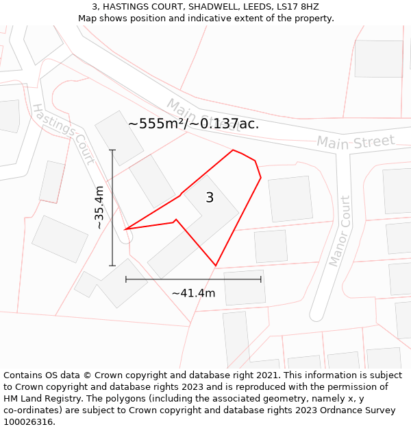 3, HASTINGS COURT, SHADWELL, LEEDS, LS17 8HZ: Plot and title map