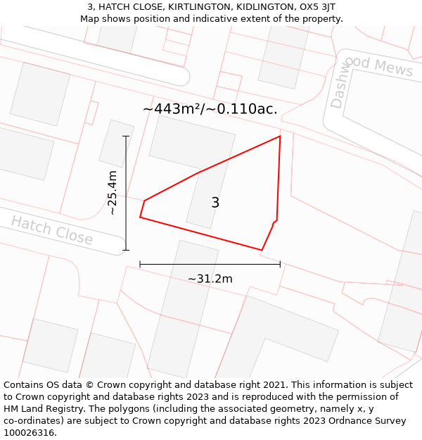 3, HATCH CLOSE, KIRTLINGTON, KIDLINGTON, OX5 3JT: Plot and title map