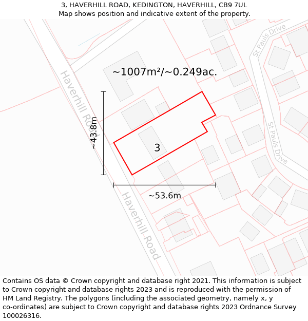 3, HAVERHILL ROAD, KEDINGTON, HAVERHILL, CB9 7UL: Plot and title map