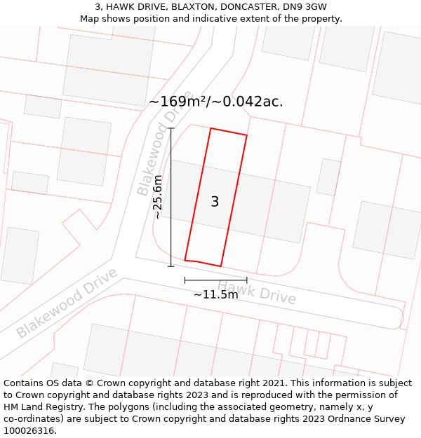 3, HAWK DRIVE, BLAXTON, DONCASTER, DN9 3GW: Plot and title map