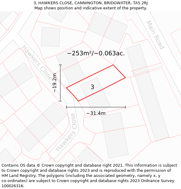 3, HAWKERS CLOSE, CANNINGTON, BRIDGWATER, TA5 2RJ: Plot and title map