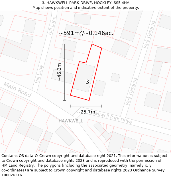 3, HAWKWELL PARK DRIVE, HOCKLEY, SS5 4HA: Plot and title map