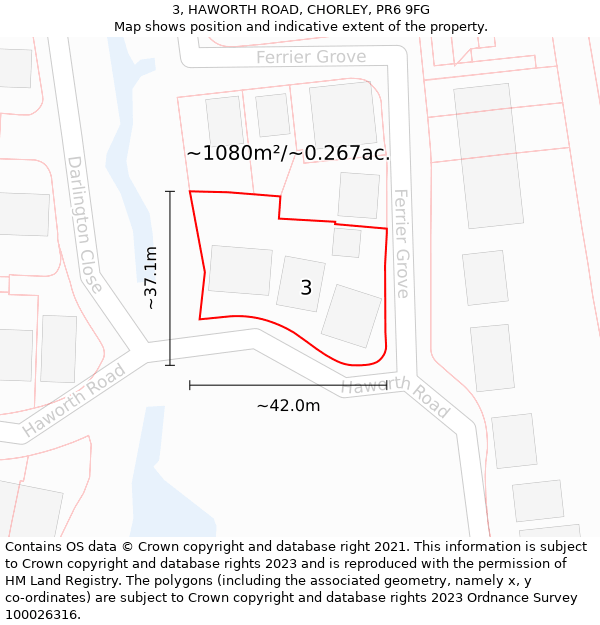 3, HAWORTH ROAD, CHORLEY, PR6 9FG: Plot and title map