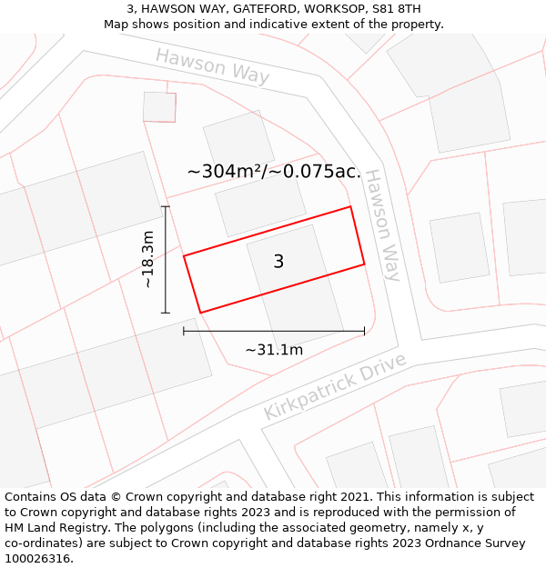 3, HAWSON WAY, GATEFORD, WORKSOP, S81 8TH: Plot and title map