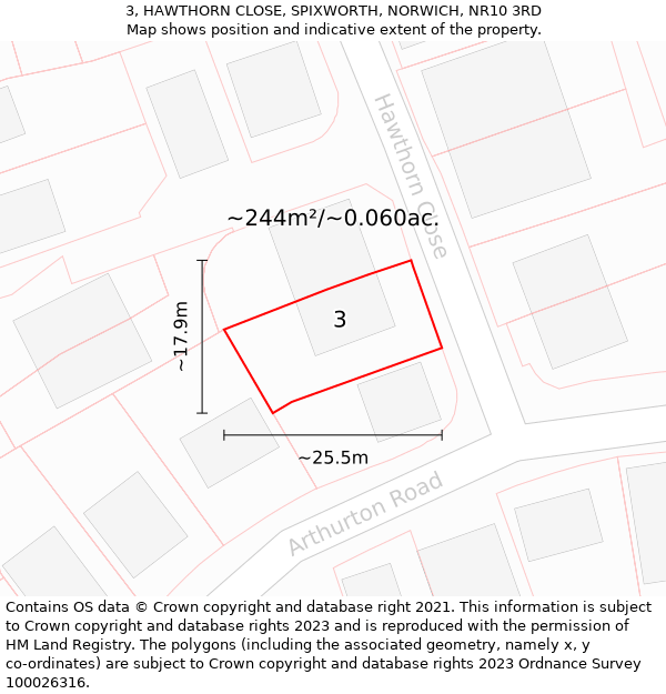 3, HAWTHORN CLOSE, SPIXWORTH, NORWICH, NR10 3RD: Plot and title map