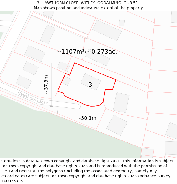 3, HAWTHORN CLOSE, WITLEY, GODALMING, GU8 5FH: Plot and title map