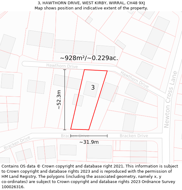 3, HAWTHORN DRIVE, WEST KIRBY, WIRRAL, CH48 9XJ: Plot and title map