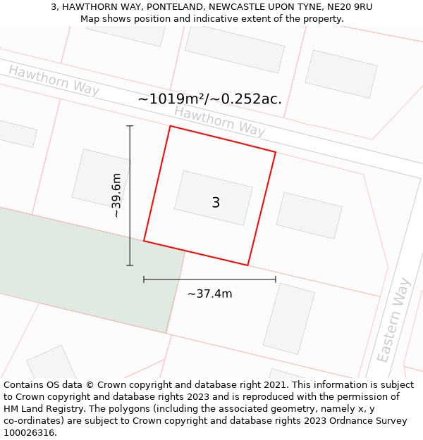 3, HAWTHORN WAY, PONTELAND, NEWCASTLE UPON TYNE, NE20 9RU: Plot and title map