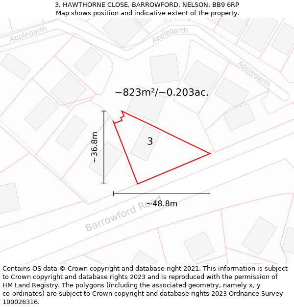 3, HAWTHORNE CLOSE, BARROWFORD, NELSON, BB9 6RP: Plot and title map