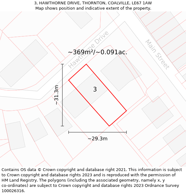 3, HAWTHORNE DRIVE, THORNTON, COALVILLE, LE67 1AW: Plot and title map