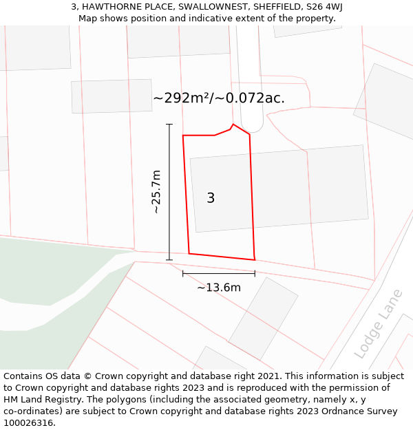 3, HAWTHORNE PLACE, SWALLOWNEST, SHEFFIELD, S26 4WJ: Plot and title map