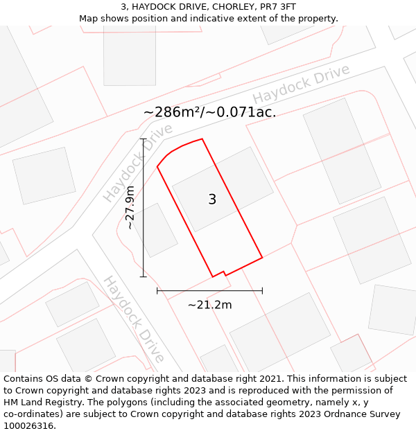 3, HAYDOCK DRIVE, CHORLEY, PR7 3FT: Plot and title map