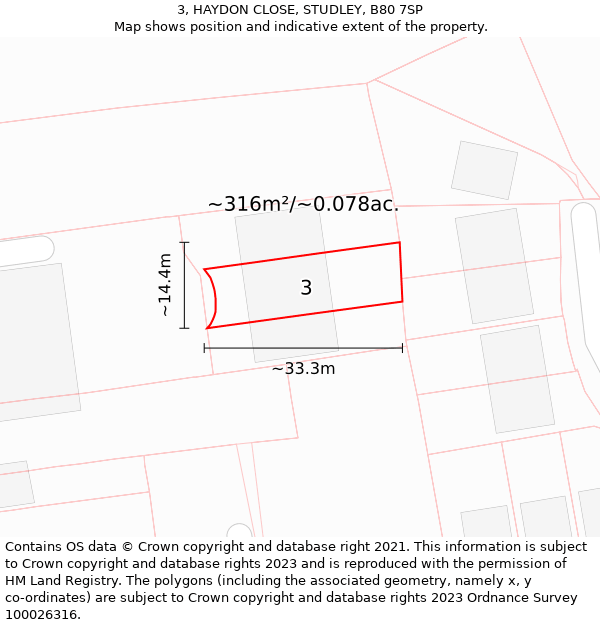 3, HAYDON CLOSE, STUDLEY, B80 7SP: Plot and title map