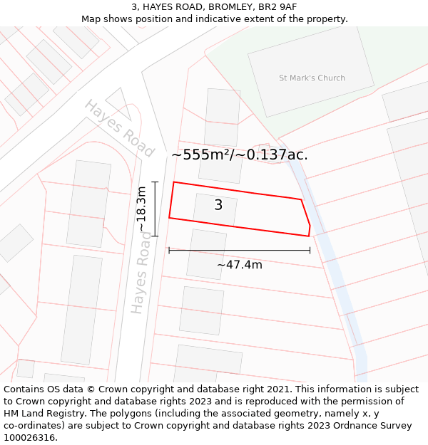 3, HAYES ROAD, BROMLEY, BR2 9AF: Plot and title map