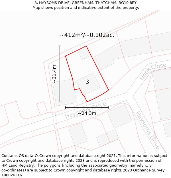 3, HAYSOMS DRIVE, GREENHAM, THATCHAM, RG19 8EY: Plot and title map