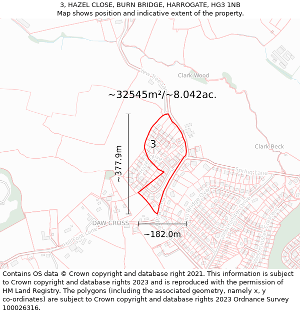 3, HAZEL CLOSE, BURN BRIDGE, HARROGATE, HG3 1NB: Plot and title map