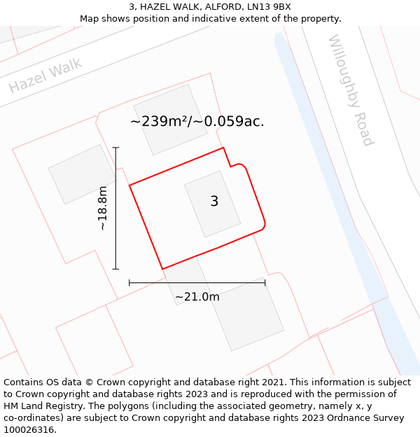 3, HAZEL WALK, ALFORD, LN13 9BX: Plot and title map