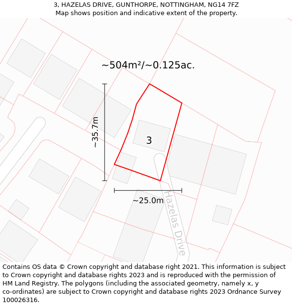 3, HAZELAS DRIVE, GUNTHORPE, NOTTINGHAM, NG14 7FZ: Plot and title map