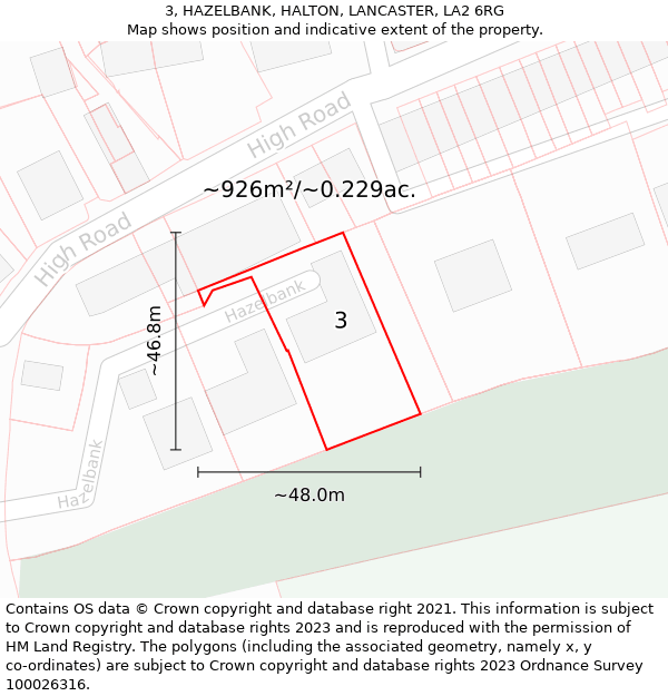 3, HAZELBANK, HALTON, LANCASTER, LA2 6RG: Plot and title map