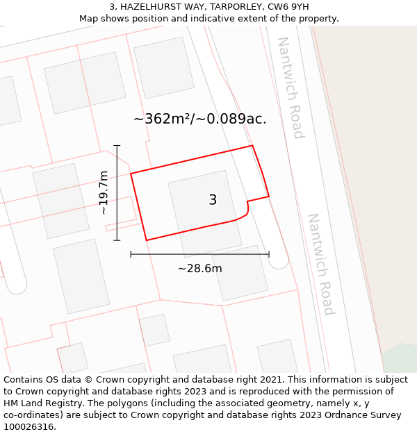 3, HAZELHURST WAY, TARPORLEY, CW6 9YH: Plot and title map