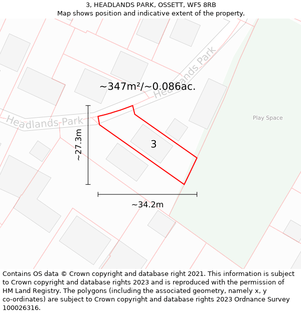 3, HEADLANDS PARK, OSSETT, WF5 8RB: Plot and title map