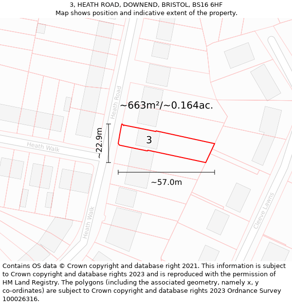 3, HEATH ROAD, DOWNEND, BRISTOL, BS16 6HF: Plot and title map