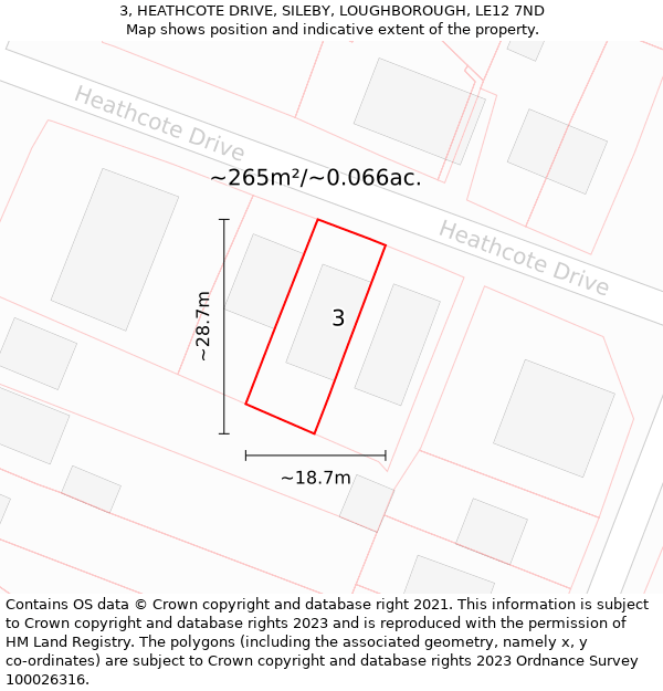 3, HEATHCOTE DRIVE, SILEBY, LOUGHBOROUGH, LE12 7ND: Plot and title map