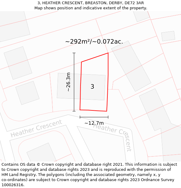 3, HEATHER CRESCENT, BREASTON, DERBY, DE72 3AR: Plot and title map