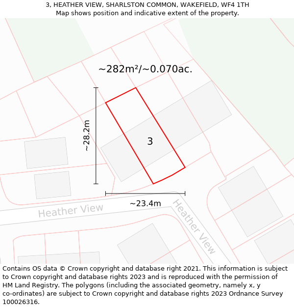 3, HEATHER VIEW, SHARLSTON COMMON, WAKEFIELD, WF4 1TH: Plot and title map