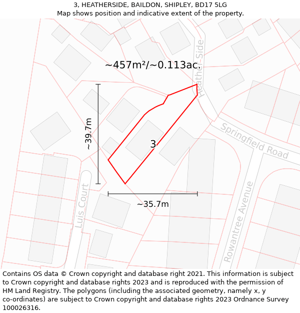 3, HEATHERSIDE, BAILDON, SHIPLEY, BD17 5LG: Plot and title map