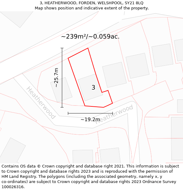 3, HEATHERWOOD, FORDEN, WELSHPOOL, SY21 8LQ: Plot and title map