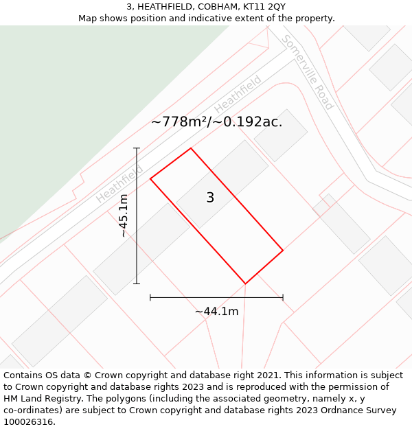 3, HEATHFIELD, COBHAM, KT11 2QY: Plot and title map