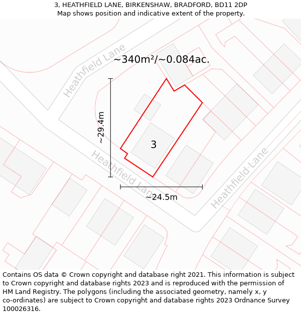 3, HEATHFIELD LANE, BIRKENSHAW, BRADFORD, BD11 2DP: Plot and title map