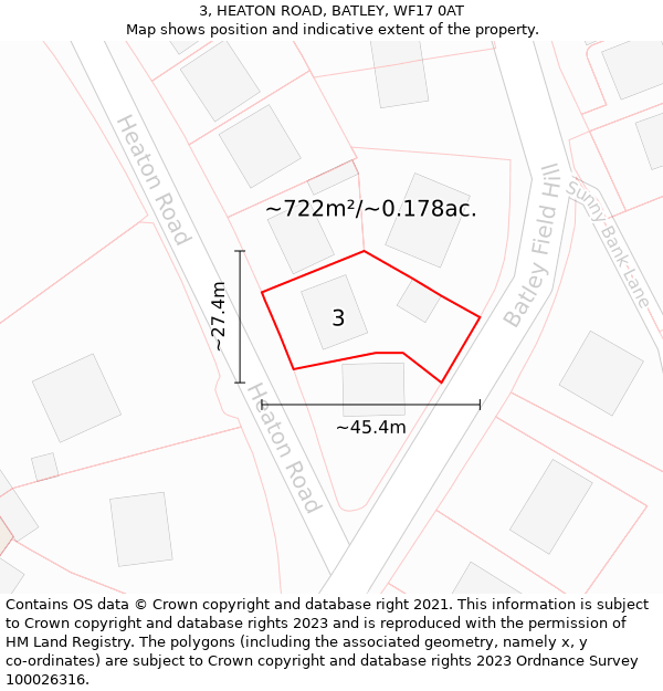 3, HEATON ROAD, BATLEY, WF17 0AT: Plot and title map