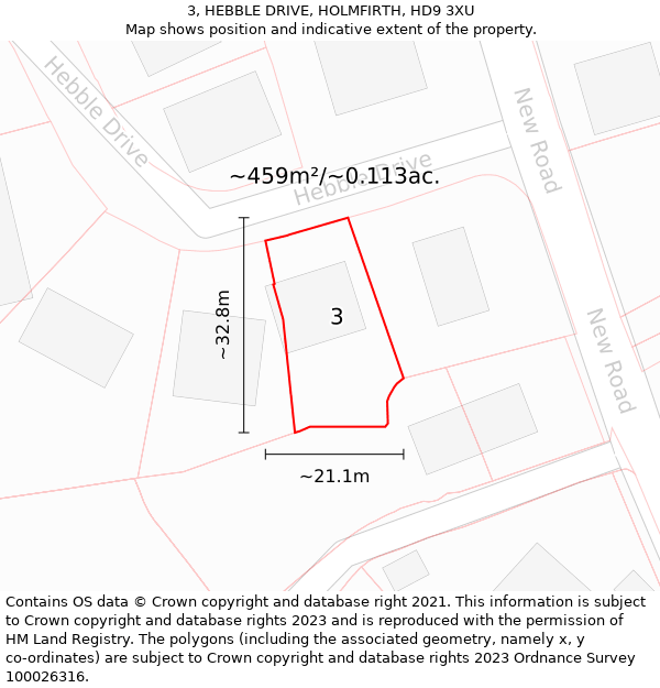 3, HEBBLE DRIVE, HOLMFIRTH, HD9 3XU: Plot and title map