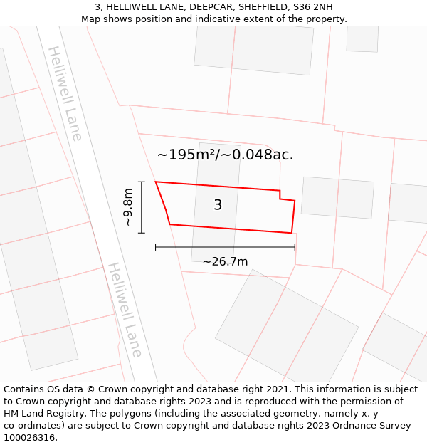 3, HELLIWELL LANE, DEEPCAR, SHEFFIELD, S36 2NH: Plot and title map