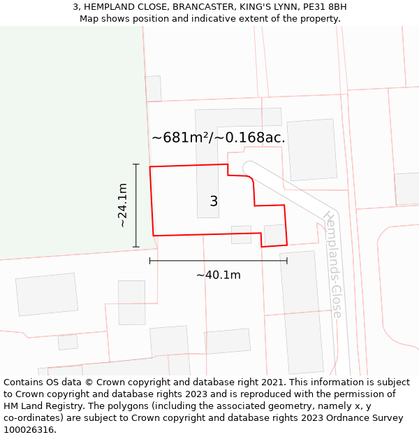 3, HEMPLAND CLOSE, BRANCASTER, KING'S LYNN, PE31 8BH: Plot and title map