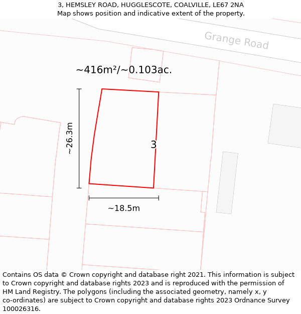 3, HEMSLEY ROAD, HUGGLESCOTE, COALVILLE, LE67 2NA: Plot and title map