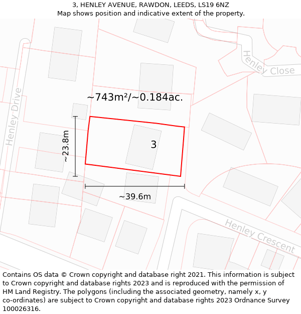 3, HENLEY AVENUE, RAWDON, LEEDS, LS19 6NZ: Plot and title map